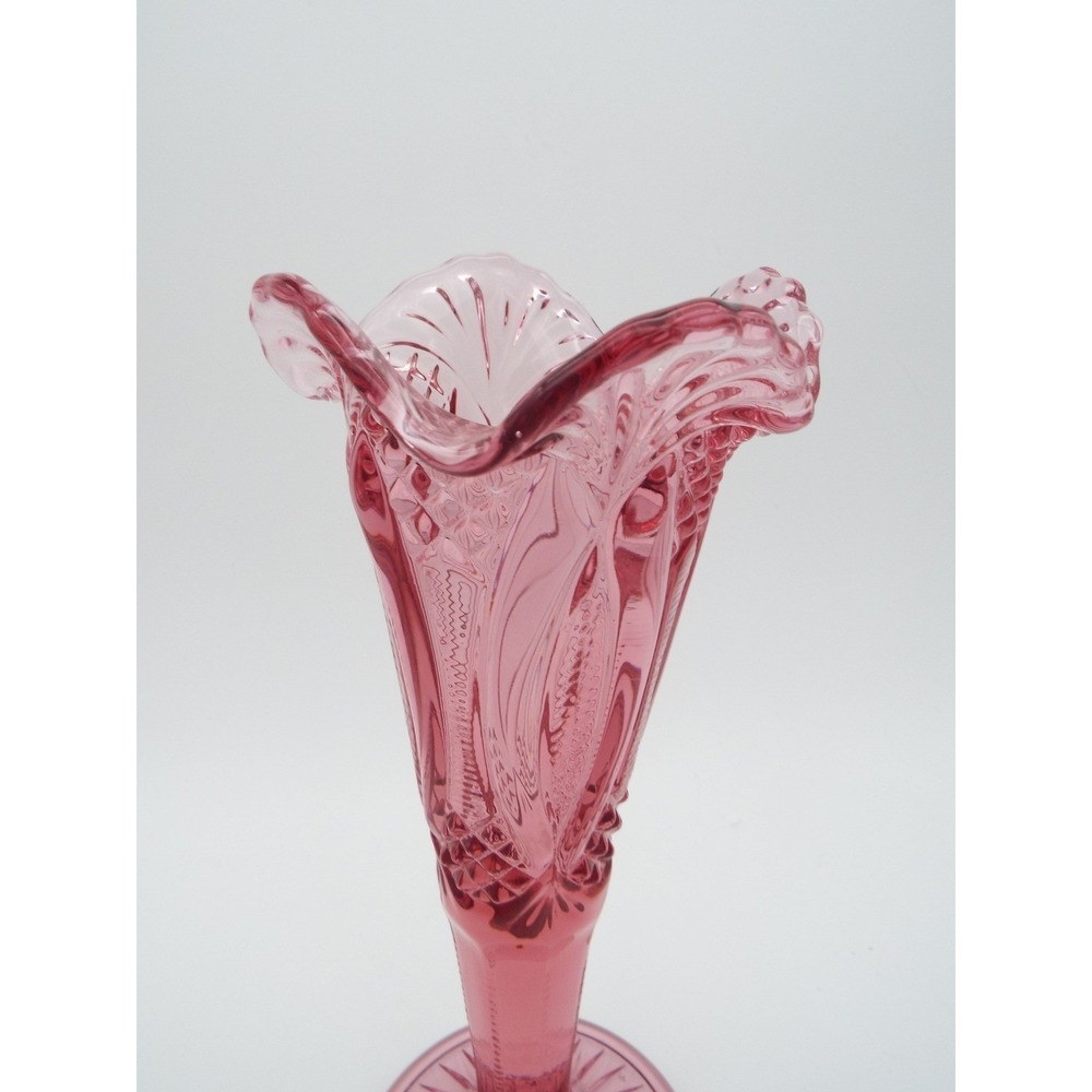 #55 - Viking Dalzell Pink Vase 10" Ruffled Rim Diamond Pattern Hand Made USA - Picture 3 of 8